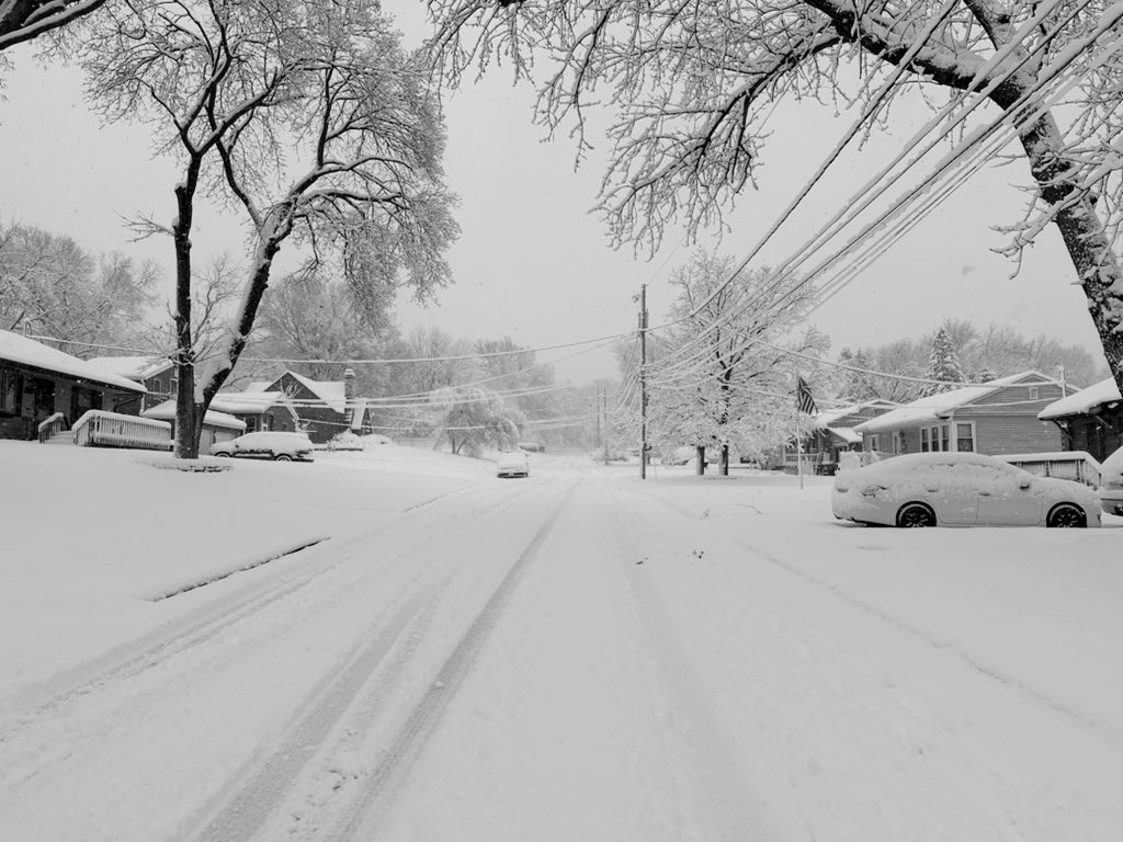 Snowy street in Iowa during January 2024 blizzard